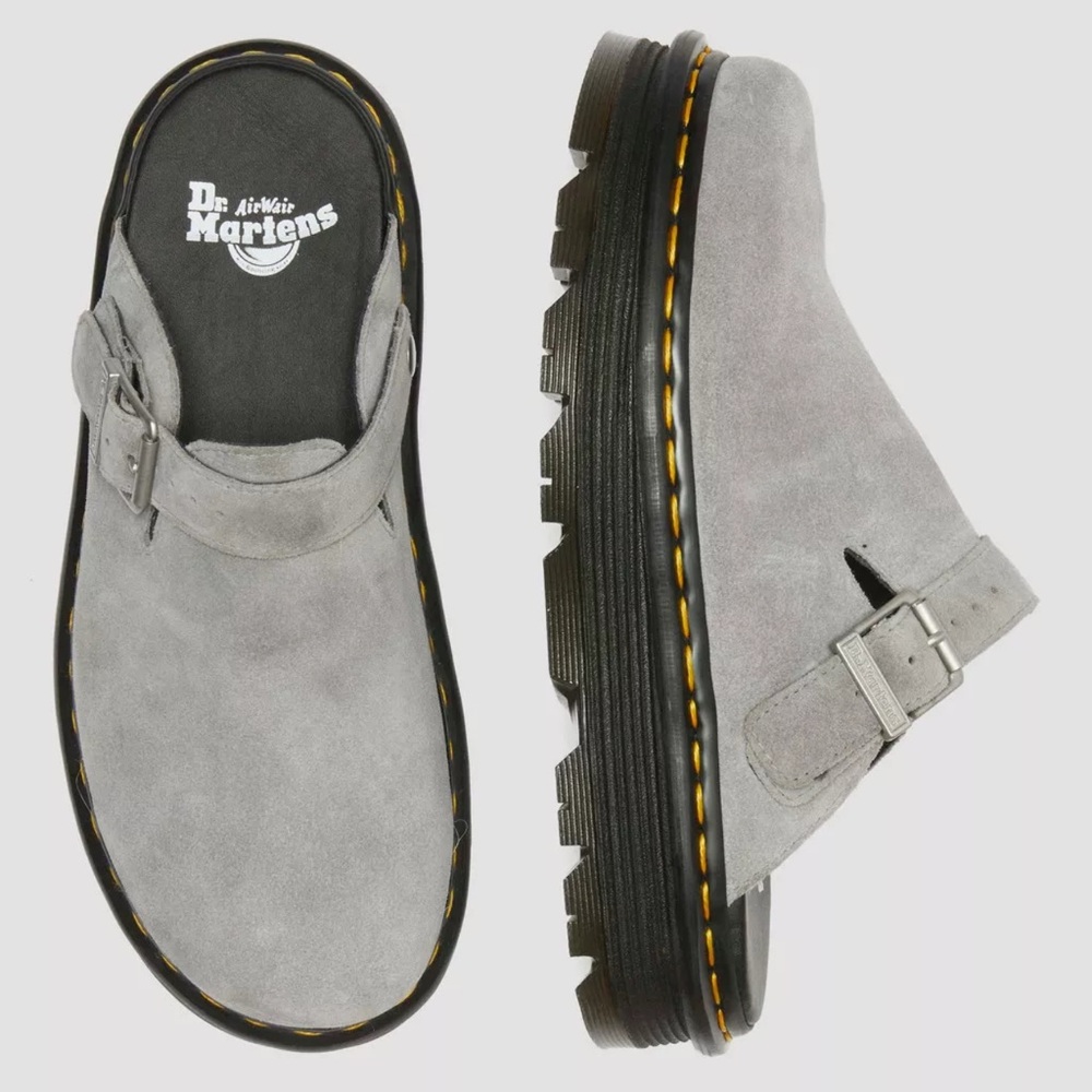 Dr. Martens Gray Suede Zebzag Mule Loafers with Air-Cushioned Sole - Women’s